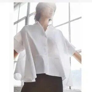 Vetta Oversize Short Sleeve Button Down Blouse